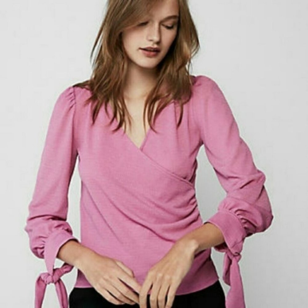 Express Faux Wrap Surplice Top Pink Purple SZ Small